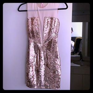 Bebe XS party dress sequin rose and yellow gold